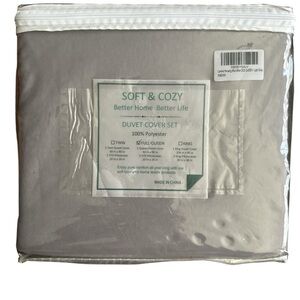 Soft & Cozy Light Gray Duvet Cover Set - 100% Polyester NWT